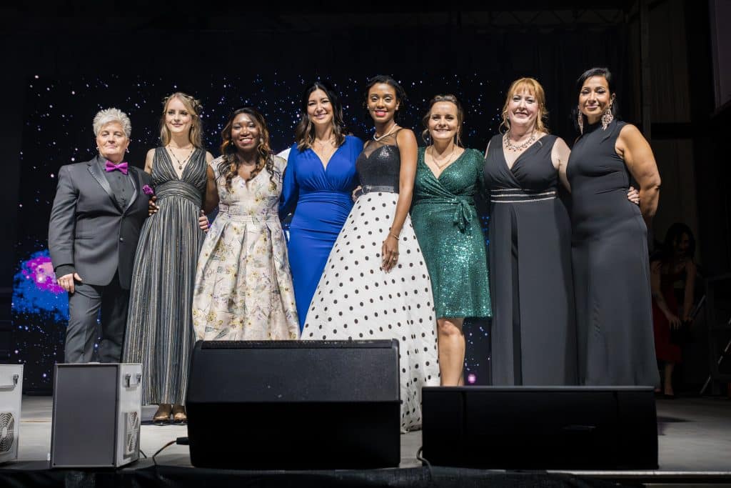 Photo from the Inspire Gala featuring women who work or have gone through our free aviation programs